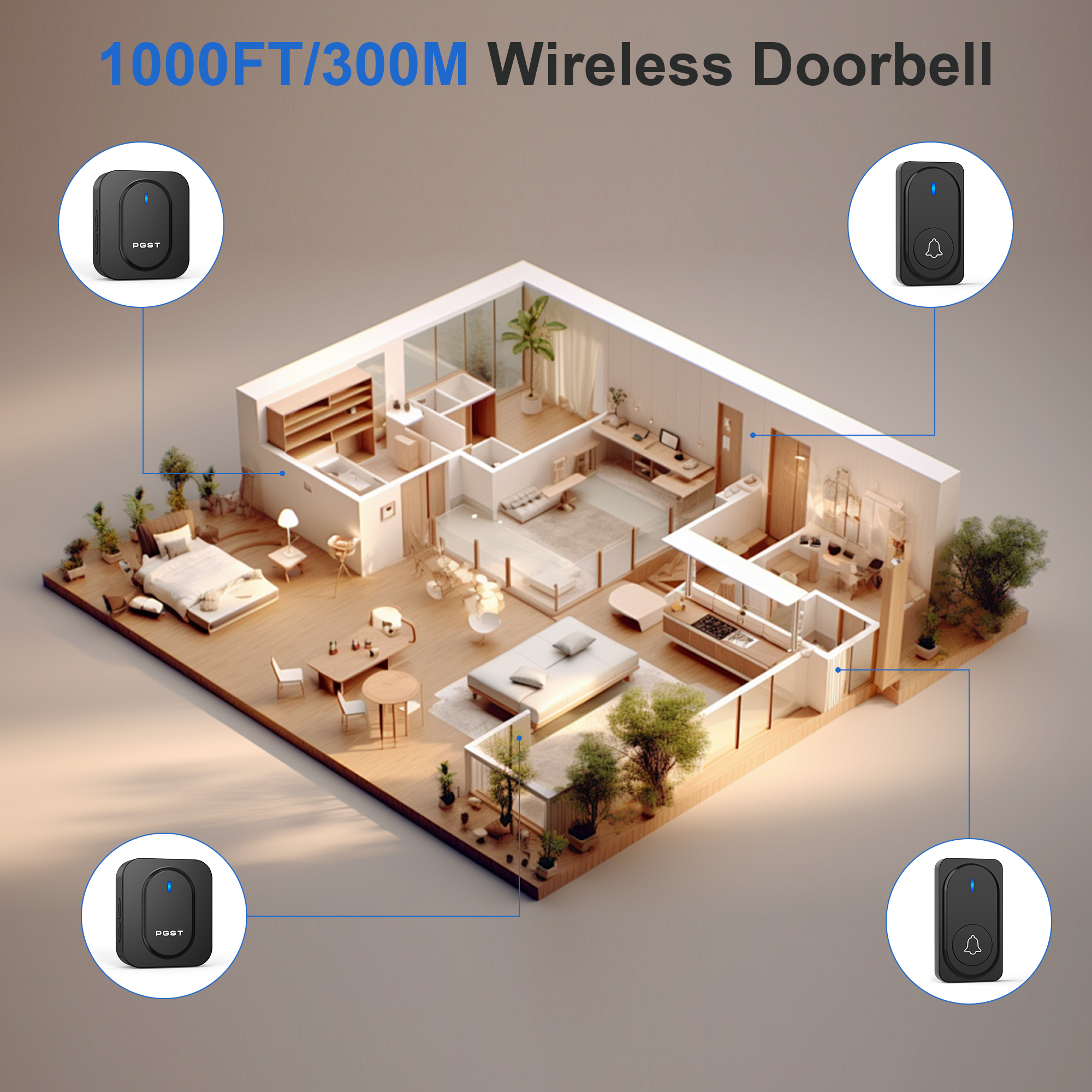 PGST Wireless Doorbell 36 Chim - Home Security Lights avaliação e preço