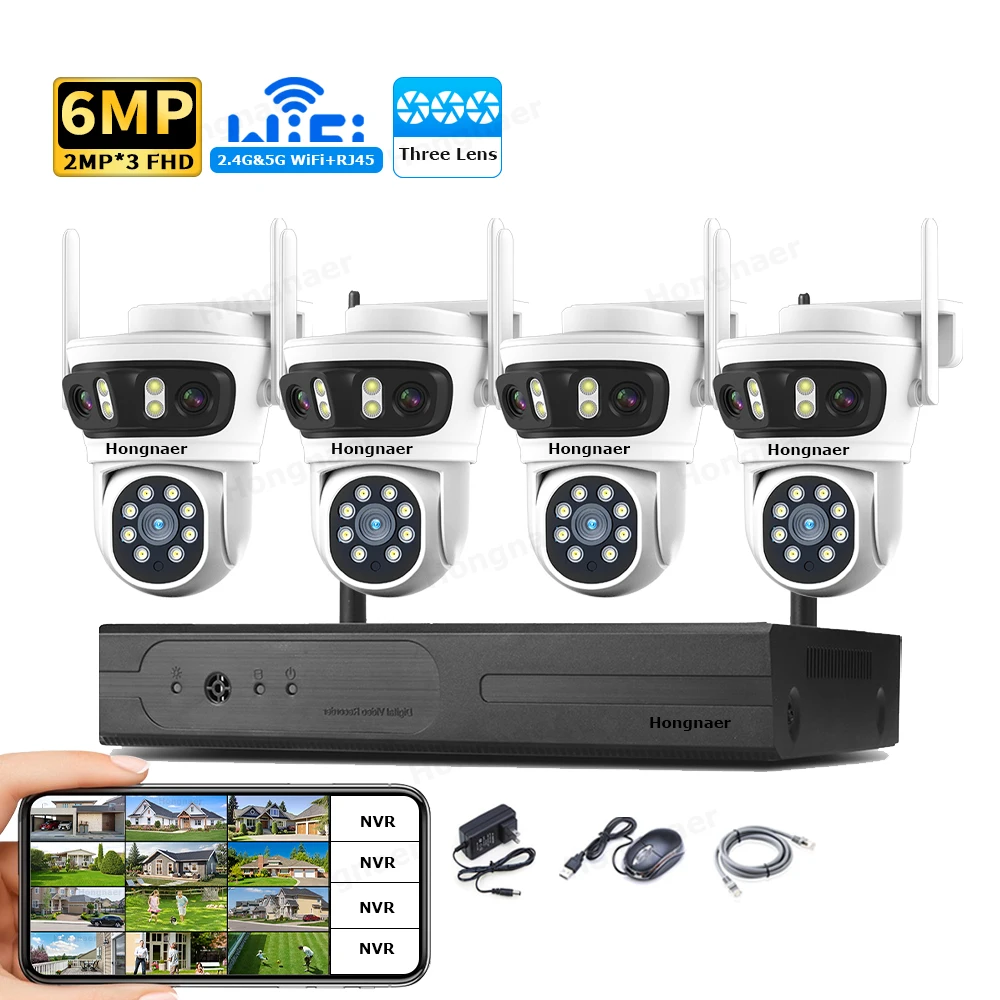 2026 Hongnaer 6MP 4CH 3 Lens 2 - Home Security Systems Wireless avaliação e preço
