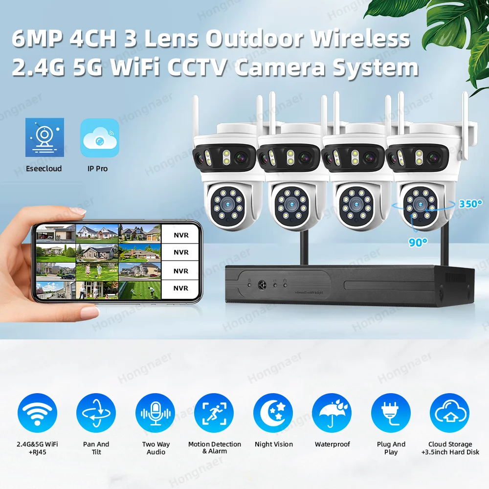 2026 Hongnaer 6MP 4CH 3 Lens 2 - Home Security Systems Wireless avaliação e preço