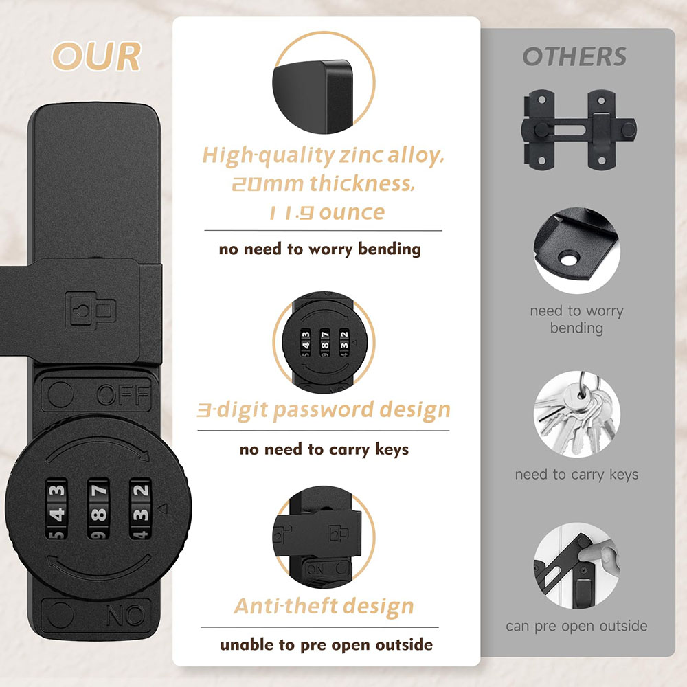 Security Barn Door Lock 3-Digi - Home Security Locks For Doors avaliação e preço