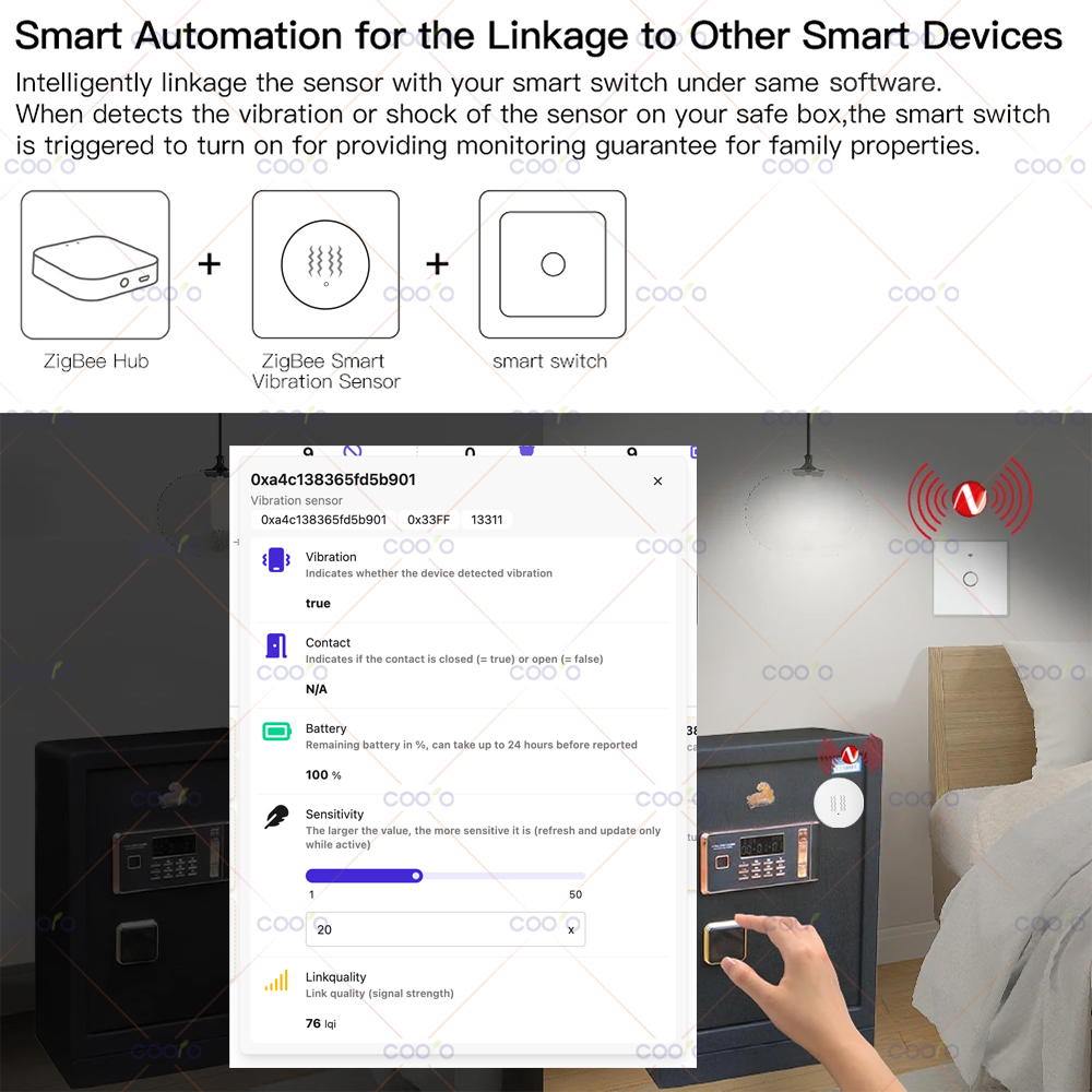 ZigBee 3.0 Vibration Sensor Re - Home Security Home Assistant avaliação e preço