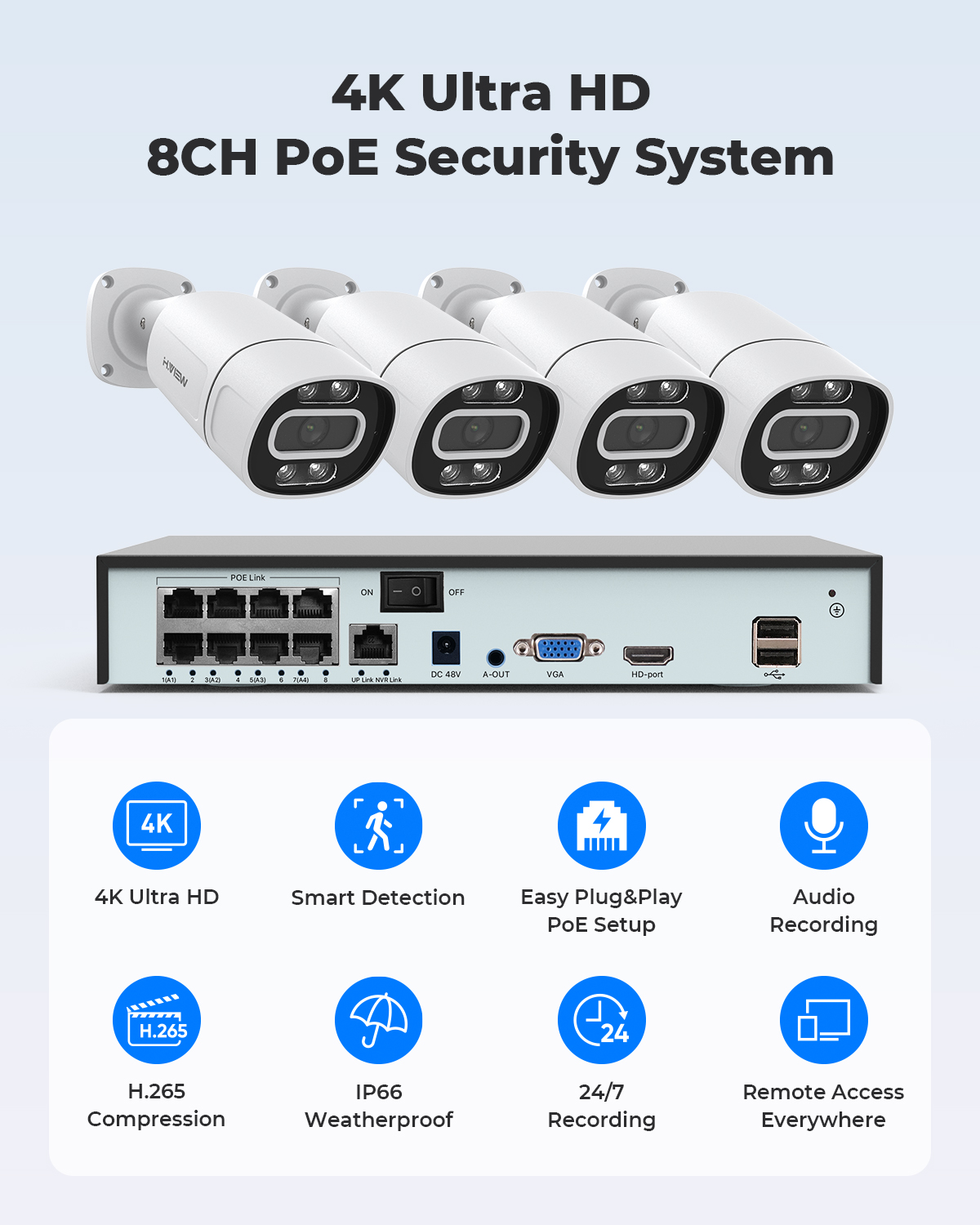H.View 4K 5Mp 8Mp poe Cctv Sec - Home Security Technician avaliação e preço