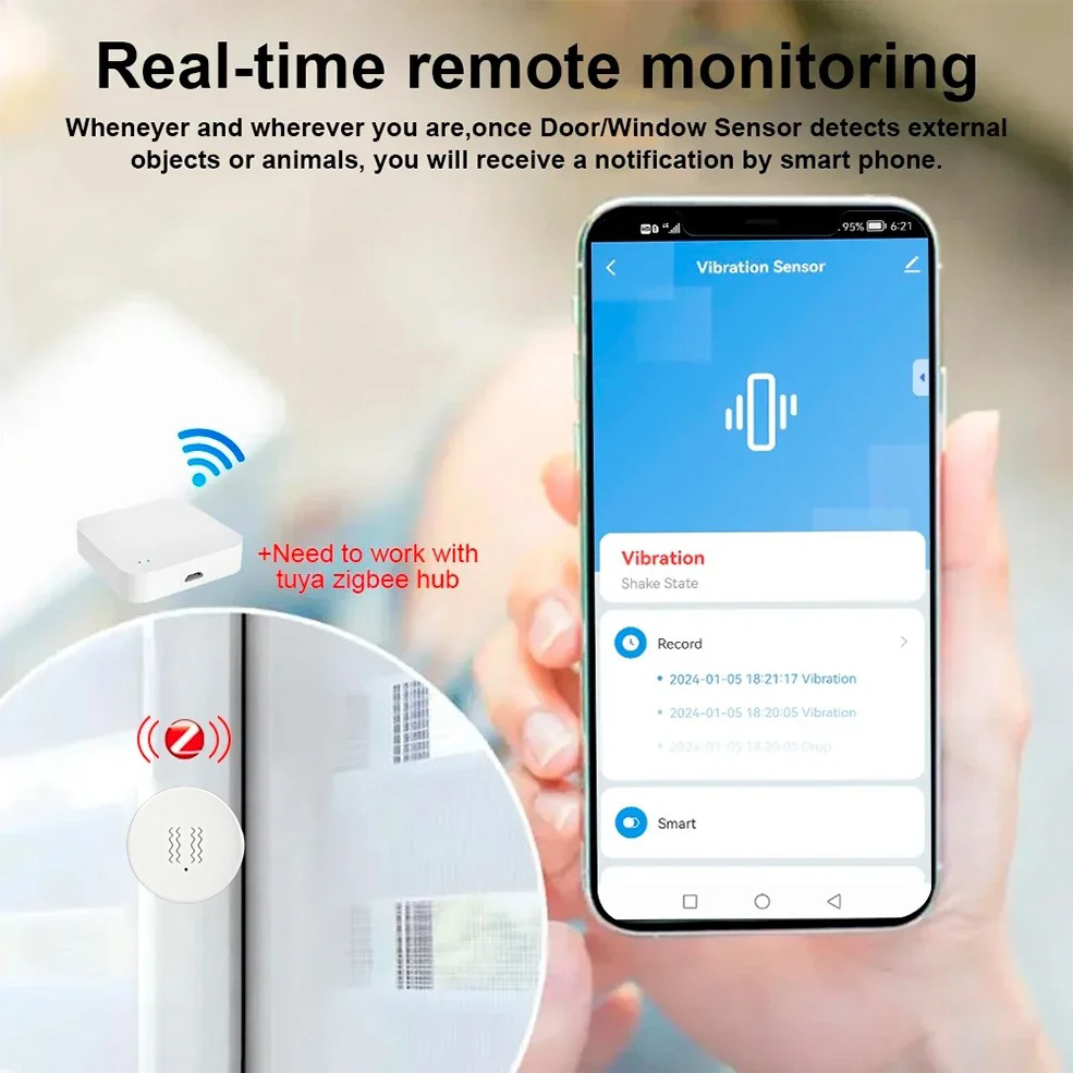 Tuya ZigBee Smart Vibration &  - Home Security Home Assistant avaliação e preço